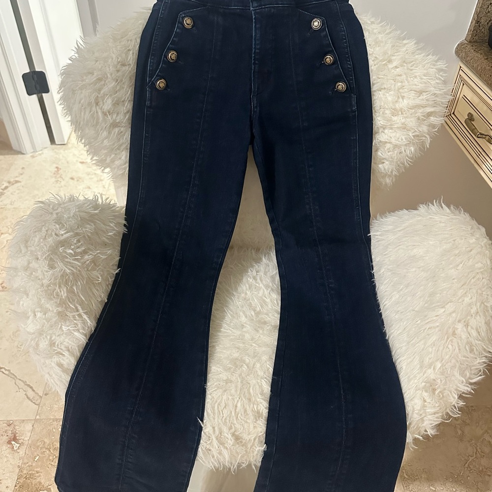 Veronica Beard Blue Flare Wide Leg Jeans